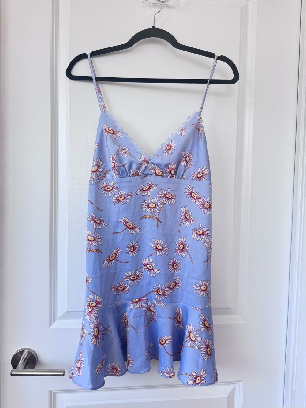 Floral Lace-Trim Slip Dress – Blue